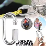 Locking Carabiner Stainless Steel Spring Hook Snap Clips Rope Snap D-Shape Hook