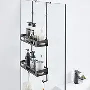 Over the Door Shower Caddy, Metal Hanging Shower Organizer with Hooks, 2-Tier Hanging Shower Caddy Shower Shelf, Rustproof Bathroom Shower Storage Rack Basket for Bathroom, Kitchen, No Drilling