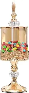 MUSONG Elegant Luxury Crystal Glass Storage Jar with Lid, Gold, 11 x 11 x 33.5 cm, Food Storage Jar, Decorative Candy Jar, Cookie Jar, Snacks, Tea Leaves, Dry Fruits, Vintage Design, Portable