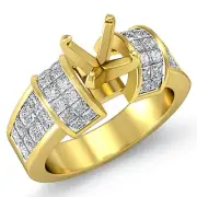 2.40 Ct Princess Diamond F VS1 Accents Engagement Ring Setting 14k Gold Yellow