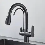 Quyanre Matte Black Filtered Crane For Kitchen Pull Out Spray 360 Rotation Water Filter Tap Three Ways Sink Mixer Kitchen Faucet TPYE A-Matte Black