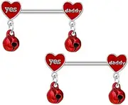 [Kokoma] 14G Tassel Jingle Bells Dangle Nipple Rings for Women Pink Crystal Heart Nipplerings Dangling Charm Drop Nipple Shield Barbell Body Piercing Jewelry