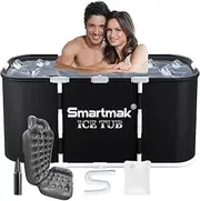 Smartmak Ice Bath Tub with Cover, Portable XL Large Cold Plunge Tub for Athletes, Cold Water Pod Tub Therapy and Recovery, Cold Immersion Training Baths at Home Outdoor Plunge Pool, Black