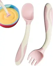 Baby Fork and Spoon, First Stage Baby Spoon, Ergonomic Grip Learning Utensils First Stage Flatware Set for Solid Food Kids Daycare Children Boys Weaning
