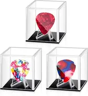 DoubleFill 3 Pcs Acrylic Guitar Pick Display Box Case - Clear Guitar Pick Holder for Collectible Decoration (Clear, Black)