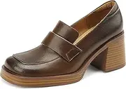 [Generic] Women Loafers, Comfort Slip-on Loafers for Women Mid Heel Loafers Square Toe Slip On Office Uniform Shoes