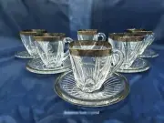Czech bohemia crystal cut glass - Tee, coffee set 6+6 platinum