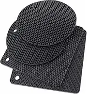 4PCS Silicone Pot Coaster, Food Grade Silicone, Pot Holders, Kitchen Countertops and Table Hot Dishers Pads, 18 * 18cm 17.2 * 17.2cm and 0.6cm Thickness, Black