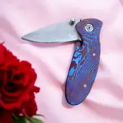 Timascus Folding Knife Damascus Steel Blade Sharp Edge Pocket Folding Knife