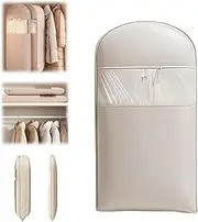 [Hoidokly] Space Saving Hanging Garment Bag with Self Compression Zipper, Space Saver Closet Organizers,Dust Cover Clothes Bags for Down Coat, Hanging Storage Bags for Clothes (Beige, L)