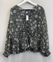 Old Navy Women's Plus Sz 2x Puff Sleeve Floral Smocked Tie-Front Sheer Blouse