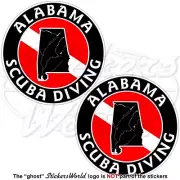 ALABAMA SCUBA DIVING Flag-Map Shape USA Circular Vinyl Stickers, Decals 75mm x2