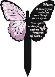 Mom Memorial Stakes Cemetery Grave Plaque Stake Markers Memorial Butterfly Plaques for Outdoors Sympathy Garden Stake Acrylic Waterproof Garden Grave Decoration(Cute Style)