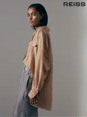 Reiss Camel Mirabelle Oversized Pocket Button-Through Shirt (N71541) | $595