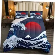 Ocean Wave Comforter Set Sea Surfing Red Sun Bedding Set for Kids Full Multi 24