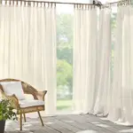 Elrene Home Fashions Darien Solid Indoor/Outdoor Sheer Adhesive Loop Tab Top Window Curtain Panel, 52 x 84
