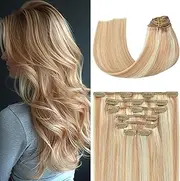 Clip in Hair Extensions 70G Light Brown/Bleach Blonde 100% Remy Human Hair Soft Silky Straight for Fashion Women 7pcs 16clips One Pack (20 Inch #12P613)