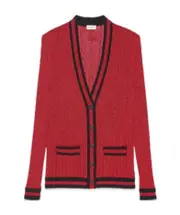Saint Laurent Braided Lurex College Cardigan Red