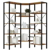 Industrial Corner Bookshelf, 5-Tier L-Shaped Bookcase, Open Display Storage