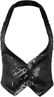 [GRRKDFQ] Women'S Lingerie Sequins Halter Waistcoat Vest Backless Dancewear