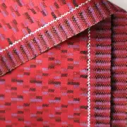 Vintage Artisan Woven Home Decor Fabric Red w Geometric Purple Elegant! 1.1 yds
