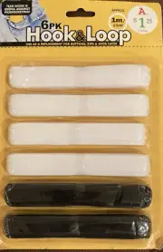 6 Pack Hook & Loop Use As A Replacement For Buttons, Zips & Shoe Laces 1M Straps