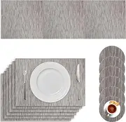 Neween 13PCS Placemats Heat-Resistant PVC Place Mats with Table Runner, Woven Non-Slip Table Mats and Coasters Set for Dining Table Home Restaurant (6 Placemats + 6 Coasters + 1 Table Runner, Grey)