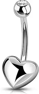 [Melighting] 14G Heart Belly Button Ring G23 Titanium Belly Ring 10mm/12mm/14mm/16mm Belly Piercing Internally Threaded Navel Ring Belly Piercing Jewelry for Women