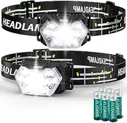 2000 Lumen 9 LED Headlamps 2 Pack, Ultra Bright Head Lamp with 6 Modes, IPX5 Waterproof Head Light, Lightweight Head Flashlight for Running Night-Walking Camping, 6 AAA Batteries Included