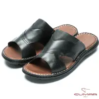 在飛比找momo購物網優惠-【CUMAR】舒適真皮 簡單大方氣墊涼拖鞋(黑色)