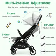 Giantex Folding Infant Stoller Portable Baby Stroller w/Adjustable Canopy Self-Standing Gravity Folding Design Grey