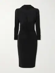 [SAINT LAURENT] SAINT LAURENT - Open-back Gathered Stretch-jersey Midi Dress - Black - XS XS Black