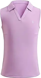 [SANTINY] Girls' Sleeveless Golf Shirt V-Neck Quick Dry Tennis Tank Tops Golf Clothes Collared Polo Shirts for Girl
