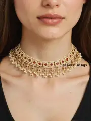 Wedding Jewelry 22k Gold Natural Diamond Polki Ruby Beads Mugal Thappa Necklace