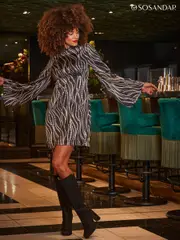 Sosandar Black Fluted Sleeve Shift Dress (Q49086) | $173