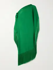 [Taller Marmo] Taller Marmo - Aarons One-shoulder Fringed Crepe Maxi Dress - Emerald - One size One size Green