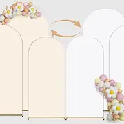 Arch Backdrop Set of 3 Double Color 6ft/6.6ft/7.2ft Wedding Cover Spandex Fitted, Round Top Chiara for Baby Party Birthday Banquet Shower (White+Cream)
