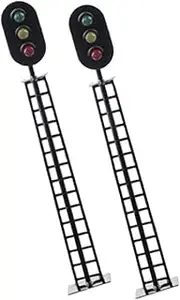 Vaguelly 2pcs Model Train Signal Light Miniature Traffic Light Green-Yellow-red Lamp Model Miniature Traffic Signals Signal Lamp Model Traffic Lights Railroad Signal Light Black Metal