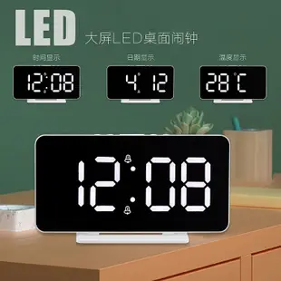 簡約現代風led電子鐘鏡面常亮鬧鐘創意夜光臺式床頭插電時鐘 (8.3折)