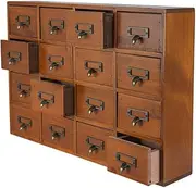 PACKGILO 16 Drawers Apothecary Cabinet with Drawers Tabletop Apothecary Chests and Cabinets Library Card Catalog Cabinet Herb Storage Box Wooden Desk Drawer Organizer Medicine Vintage Furniture(BROWN)