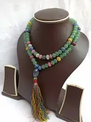 Natural Multi Green Carving Sapphire Strawberry Quartz 108 Beads Japa Mala
