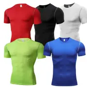 Men's Compression Baselayer Tops Short Sleeve Shirts Athletic Workout Sports Gym