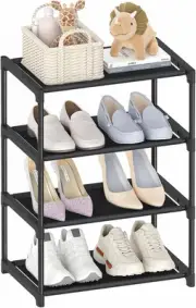 4 Tier Small Shoe Rack, Narrow Stackable Kids Toddler Adult 4-Tier