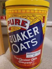 Vintage 1984 Quaker Rolled White Oats Collectible Tin Replica of 1896 Label 8"