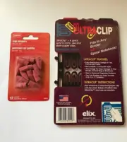 New CLIX Ultraclips PAPER CLIPS 3 sizes/Red & Black/ Plus Cap Erasers f/Pencils