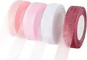 25mm Organza Ribbon 4 Rolls, 45 Meters Each Roll, Sheer Ribbon Organza Chiffon Ribbon for Gift Wrapping, Craft, Bouquet Wrapping, Wreaths, Brithday Party Wedding Decoration Bows