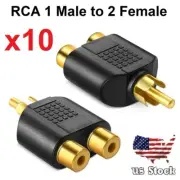 x10 Male RCA/Phono to 2-way Female RCA Splitter/Adapter Gold Plated Audio/Video