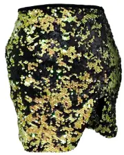 Motel Stretchy Short Bandage Skirt Size S Black & Yellow Sequins Side Split BNWT