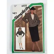 6522 Simplicity VTG 80s Sew Pattern Lined Jacket Slim Skirt Pullover Top Size 10
