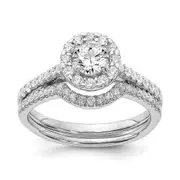 1 Ct. Natural Diamond Halo Bridal Engagement Ring Set in 14K White Gold
